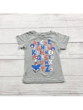 Dr Seuss Gray Alphabet Cat in the Hat Graphic Short Sleeve T-Shirt Toddler 2T